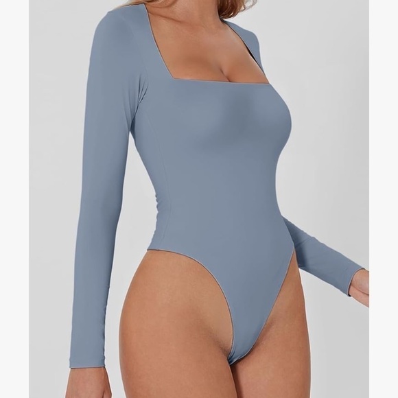 NWT QINSEN Square Neck Long Sleeve Double Lined Bodysuit - Picture 4 of 10